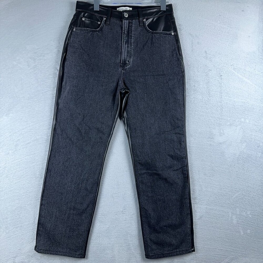 Abercrombie & Fitch The Ankle Straight Jeans Mixed Fabric Women Black Size 30/10